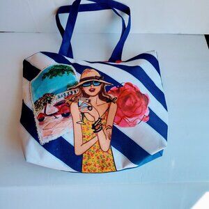 Lancome Blue/White Multi Summer Theme Tote Bag